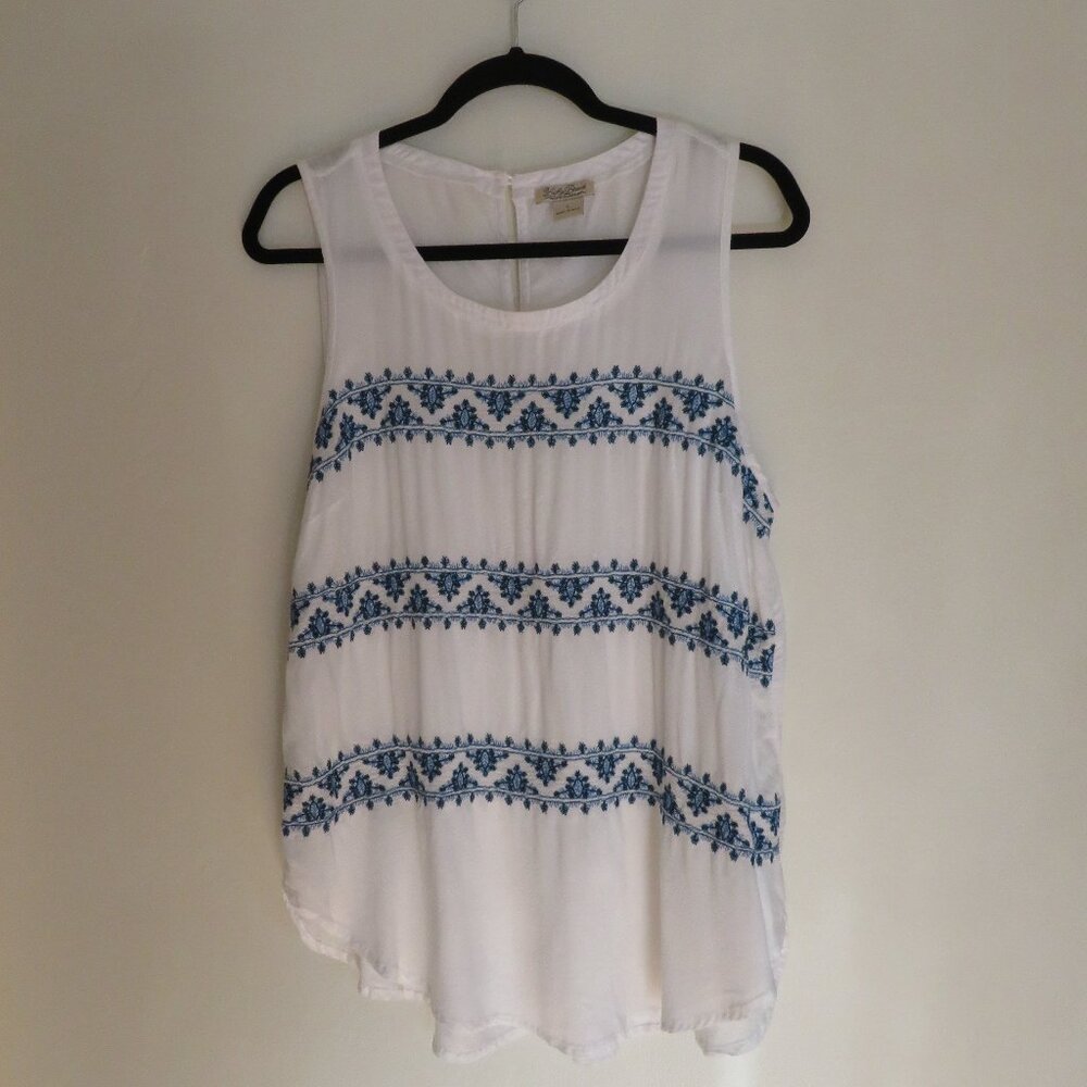Lucky Brand | Size Large | White Embroidered Sleeveless Tank Top Blouse Shirt